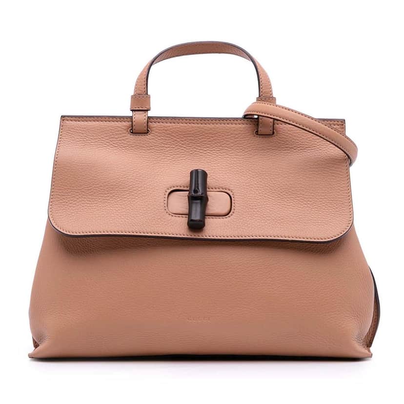 Gucci Medium Leather Bamboo Daily Satchel Brown Leather Good condition - Front View