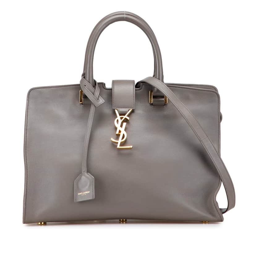 Saint Laurent Small Leather Monogram Cabas Satchel Grey Leather Good condition - Front View