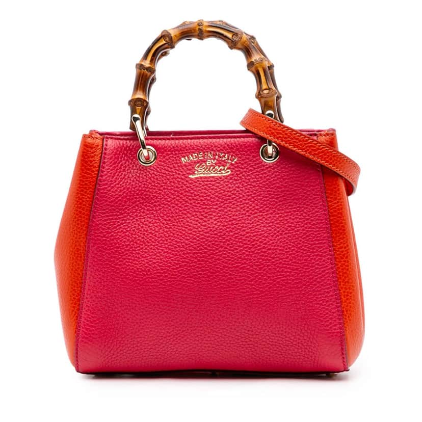 Gucci Mini Bicolor Calfskin Bamboo Shopper Satchel Pink Leather Good condition - Front View
