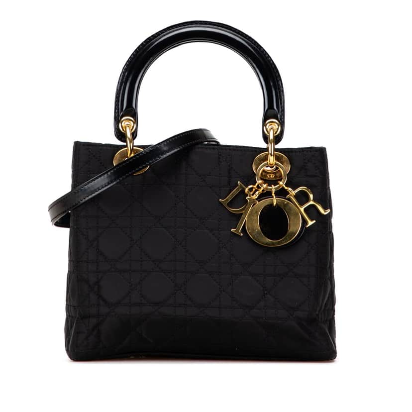 Dior Medium Nylon Cannage Lady Dior Black Fair condition - Front View