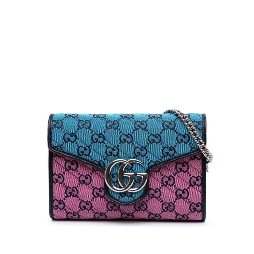 Gucci GG Marmont Matelasse Diagonal Canvas Chain Wallet Pink Canvas Good condition - Front View