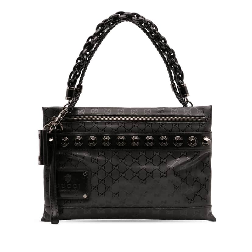 Gucci GG Imprime Studded Shoulder Bag Black Canvas Good condition - Front View