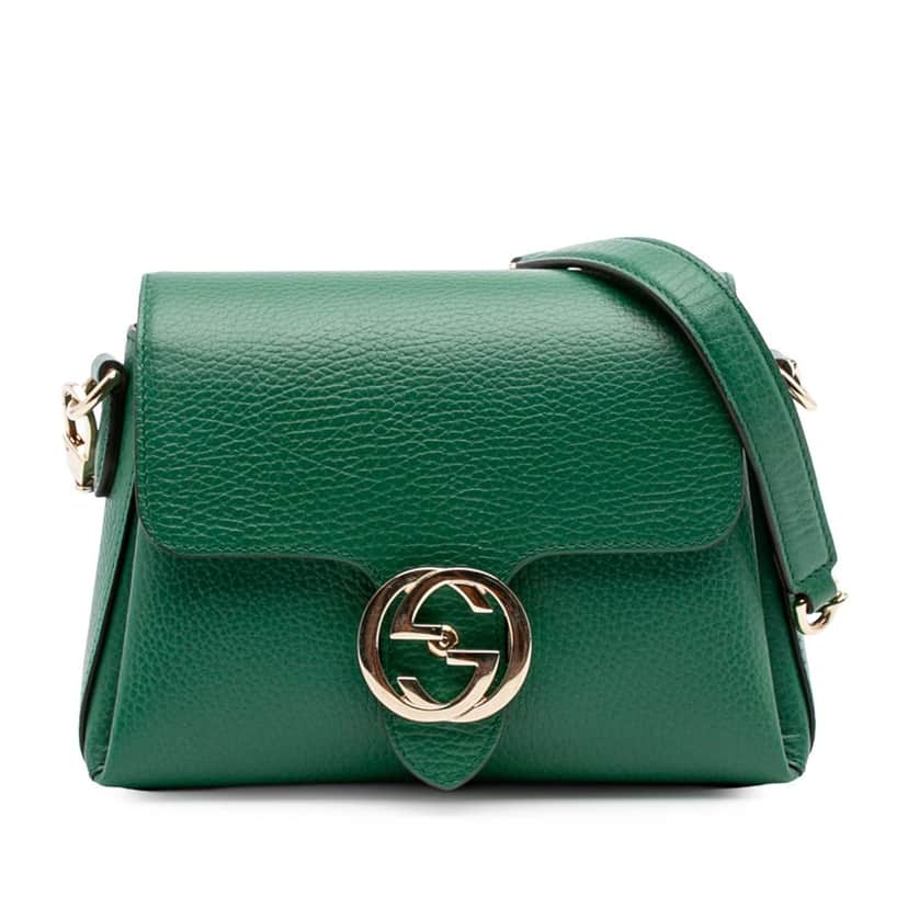 Gucci Small Dollar Calfskin Interlocking G Crossbody Green Leather Fair condition - Front View