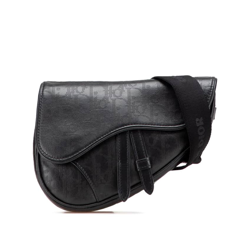 Dior Oblique Perforated Calfskin Galaxy Saddle Bag Black Leather Good condition - Front View