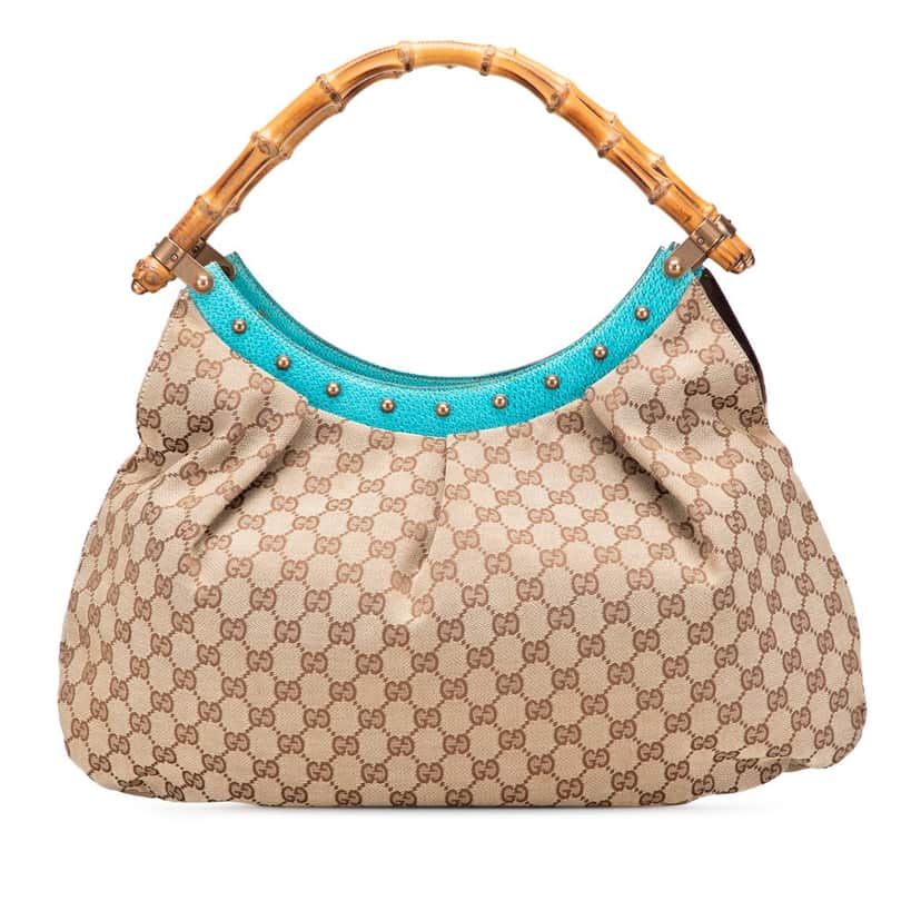 Gucci GG Canvas Bamboo Studded Hobo Brown Canvas Good condition - Front View