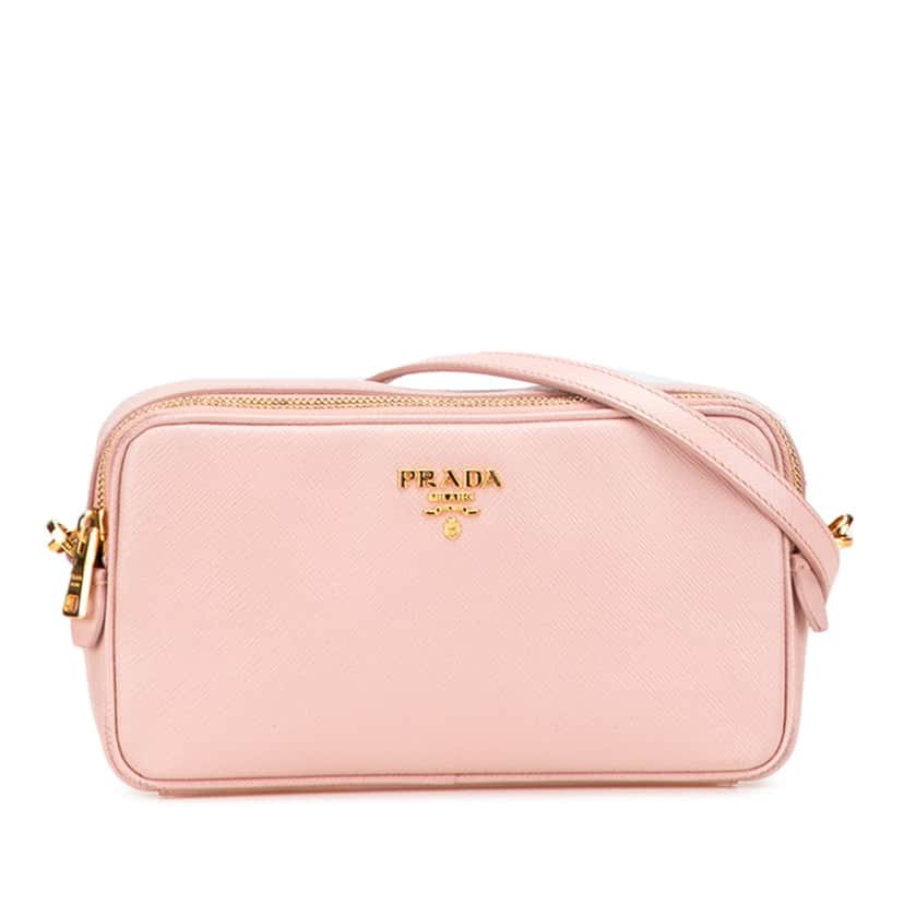 Prada Mini Saffiano Double Zip Crossbody Pink Leather Good condition - Front View