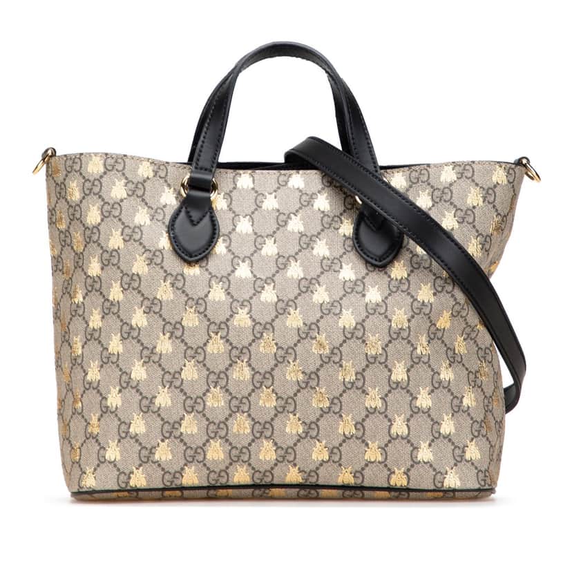 Gucci Small GG Supreme Bees Soft Tote Brown Canvas Good condition - Front View