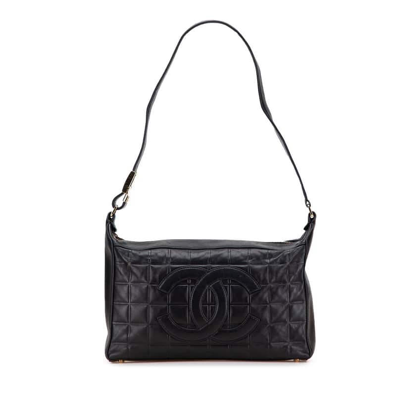 Chanel Medium Lambskin Chocolate Bar Shoulder Bag Black Leather Good condition - Front View