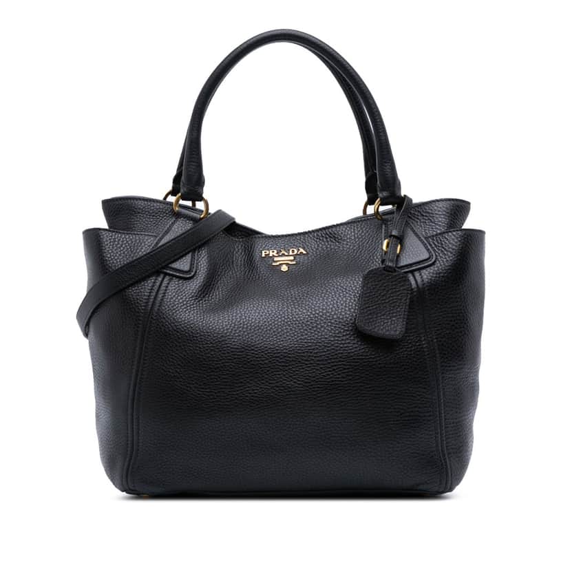 Prada Vitello Daino Open Convertible Tote Black Leather Good condition - Front View