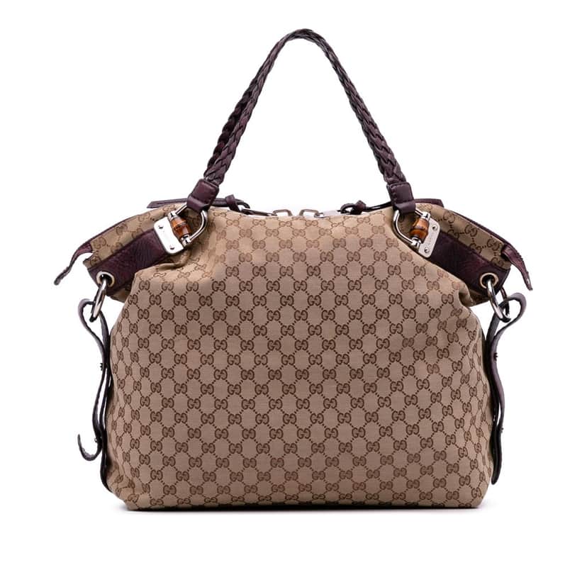 Gucci Large GG Canvas Bamboo Bar Tote Brown Canvas Good condition - Front View