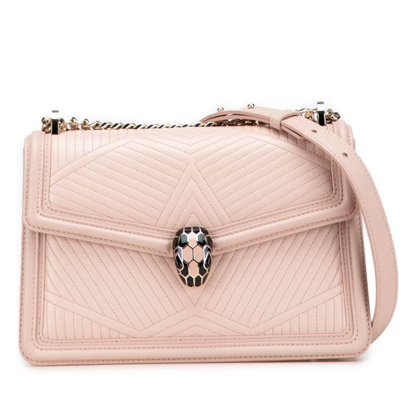 Bvlgari Quilted Calfskin Diamond Blast Serpenti Forever Satchel Pink Leather Good condition - Front View