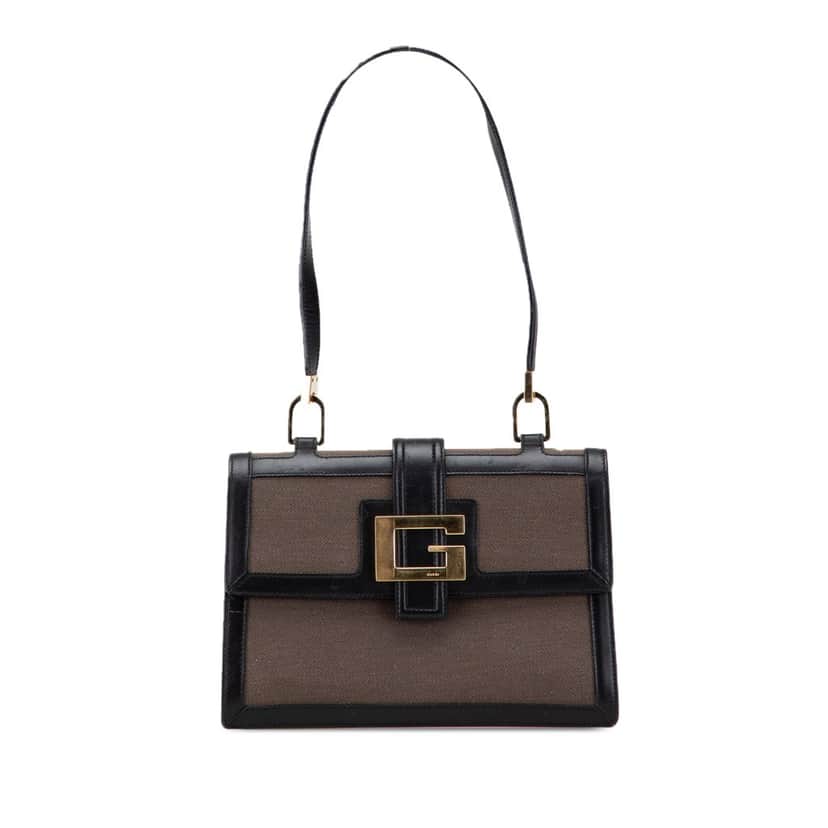 Gucci Canvas and Leather Square G Flap Shoulder Bag Brown Canvas Good condition - Front View
