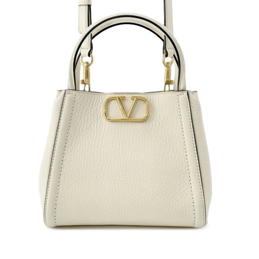 Valentino Small Grainy Calfskin Alltime Satchel White Leather Good condition - Front View
