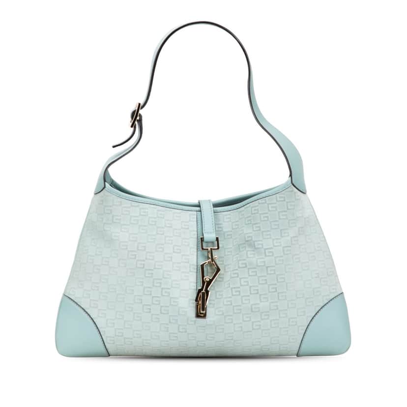 Gucci Square G Suede Jackie Hobo Blue Leather Good condition - Front View
