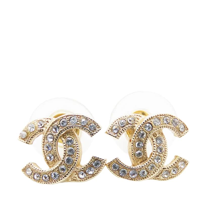 Chanel CC Gold Plated Crystal Earrings Gold Metal Good condition - Front View