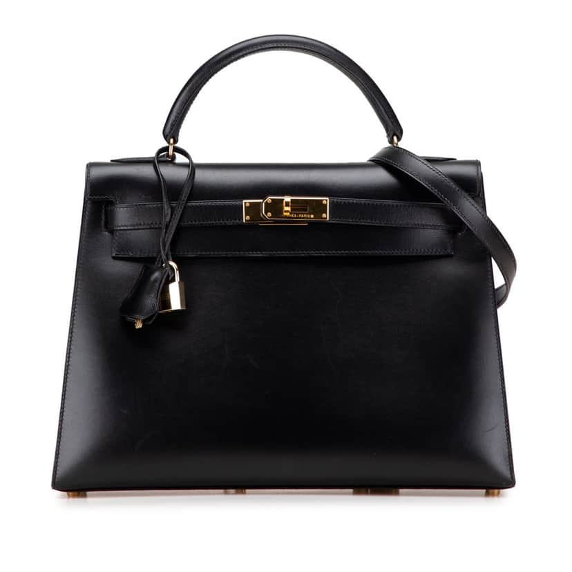 Hermès Box Calf Kelly Sellier 32 Black Leather Good condition - Front View