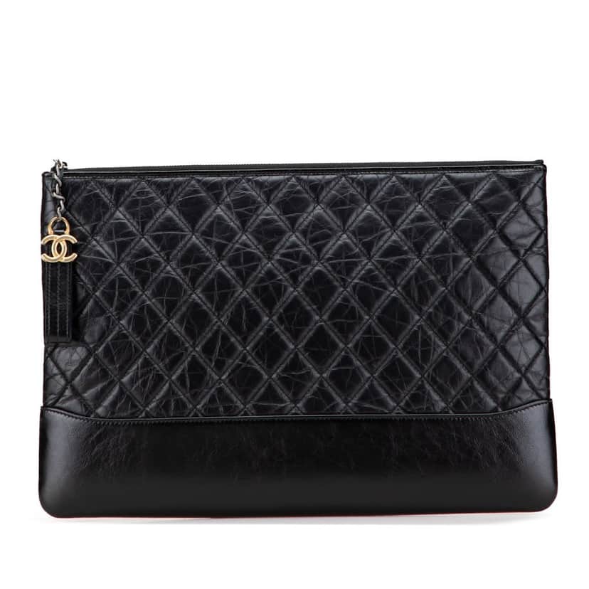 Chanel Large Aged Calfskin Gabrielle O Case Clutch Black Leather Good condition - Front View