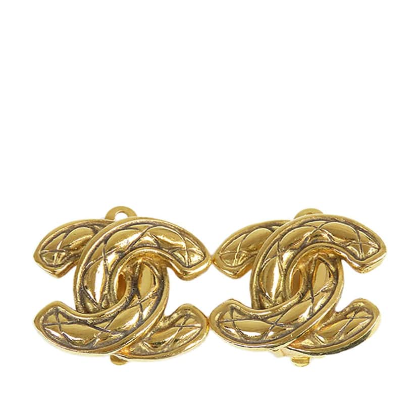Chanel Gold Plated Quilted CC Clip On Earrings Gold Metal Good condition - Front View