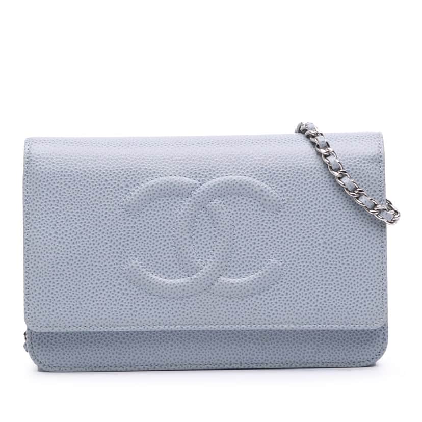 Chanel CC Caviar Wallet On Chain Blue Leather Good condition - Front View