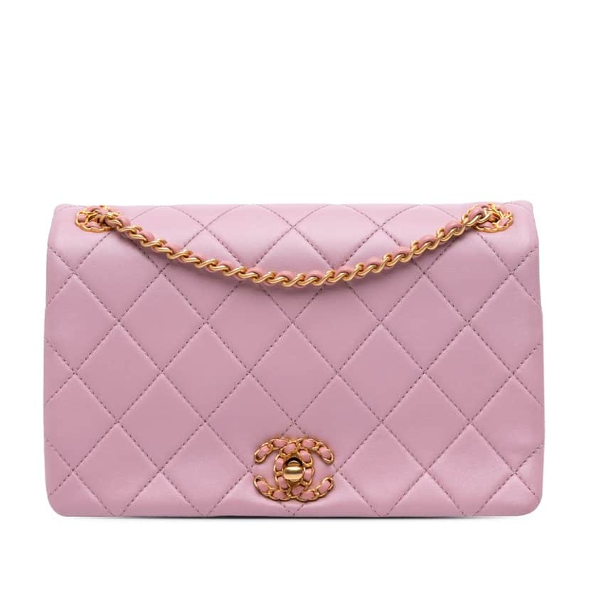 Chanel Quilted Lambskin Braided CC Single Flap Pink Leather Good condition - Front View