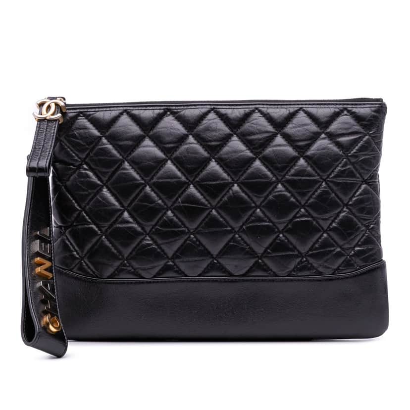 Chanel Medium Aged Calfskin Gabrielle O Case Clutch Black Leather Good condition - Front View