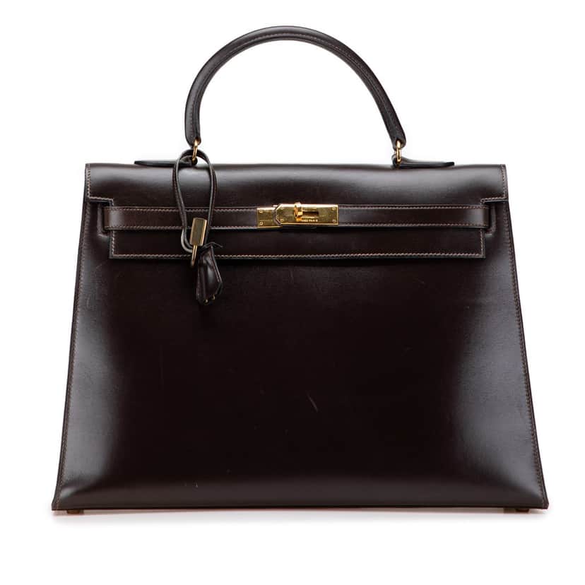 Hermès Box Calf Kelly Retourne 35 Brown Leather Good condition - Front View