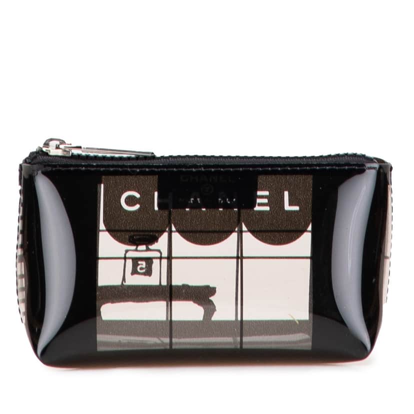 Chanel Vinyl Coco Window Cosmetic Pouch Black Good condition - Front View