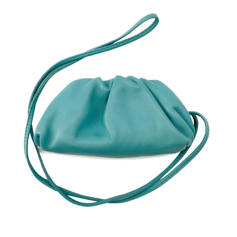 Bottega Veneta Lambskin The Extra Mini Pouch Crossbody Blue Leather Good condition - Front View