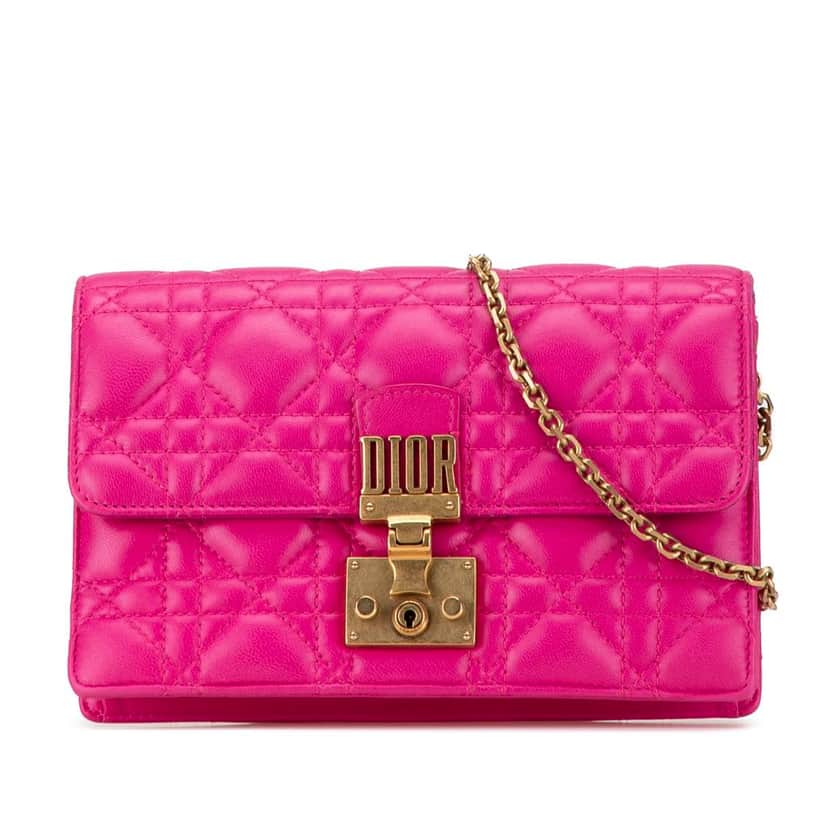 Dior Lambskin Cannage DiorAddict Wallet on Chain Pink Leather Good condition - Front View