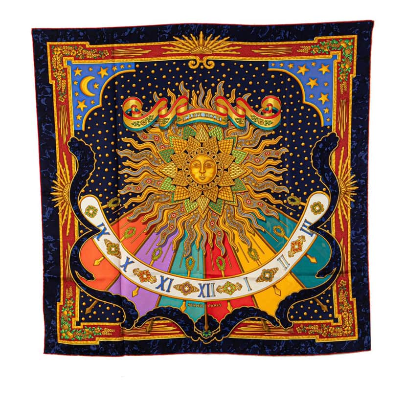 Hermès Carpe Diem Silk Scarf Blue Silk Good condition - Front View