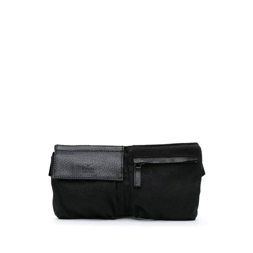 Gucci GG Canvas Double Pocket Belt Bag Black Canvas Good condition - Front View