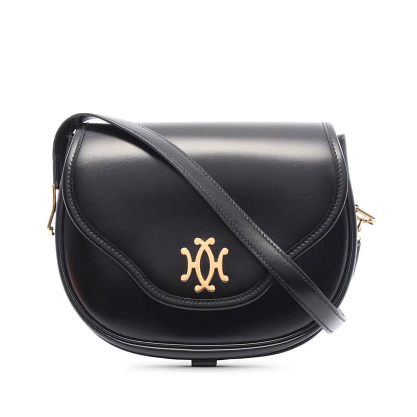 Hermès Box Calf Double H Shoulder Bag Black Leather Good condition - Front View