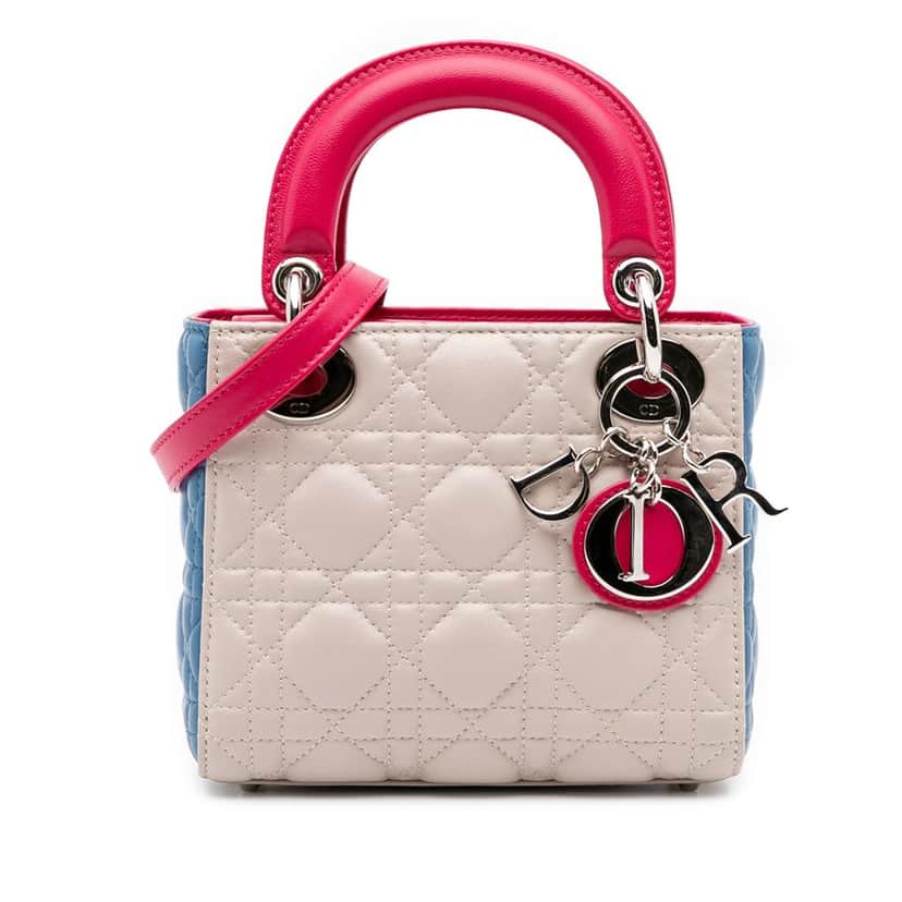Dior Mini Tricolor Lambskin Cannage Lady Dior White Leather Very good condition - Front View