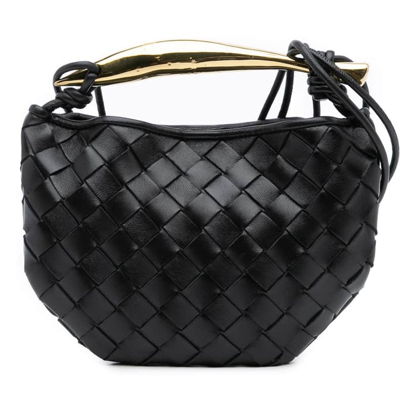 Bottega Veneta Baby Lambskin Intrecciato Sardine Black Leather Good condition - Front View