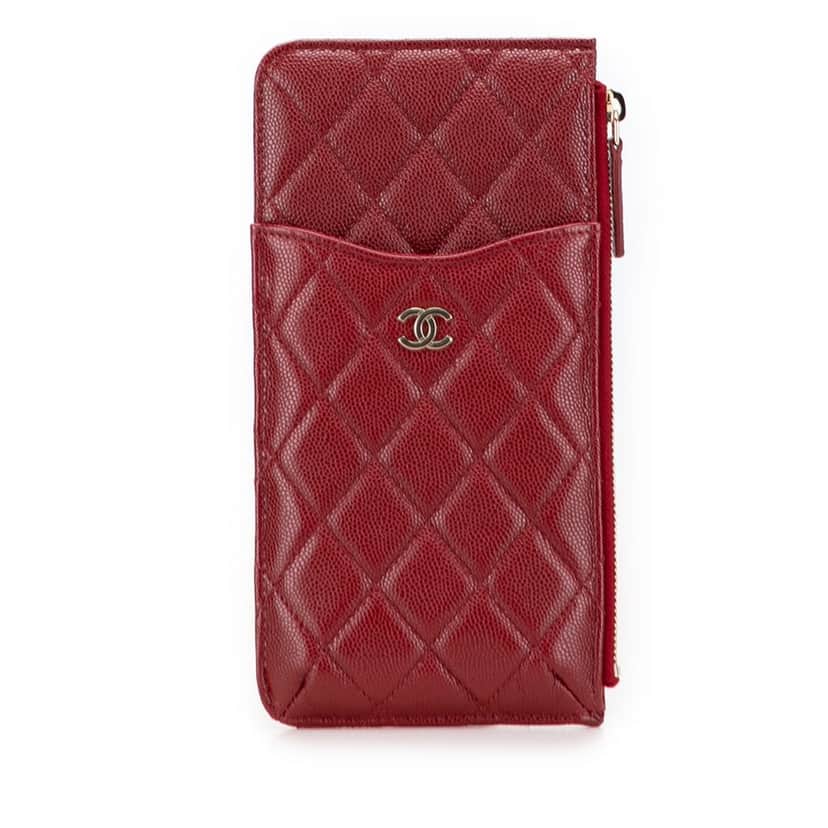Chanel CC Quilted Caviar Flat Phone Case Wallet Pouch Red Leather Good condition - Front View