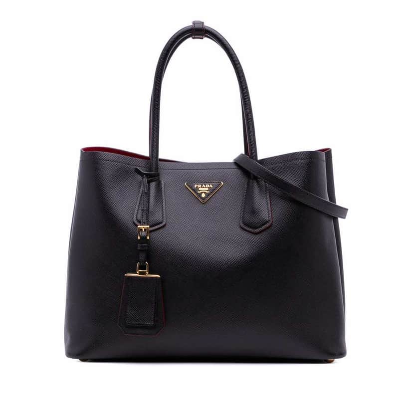 Prada Medium Saffiano Cuir Double Satchel Black Leather Good condition - Front View