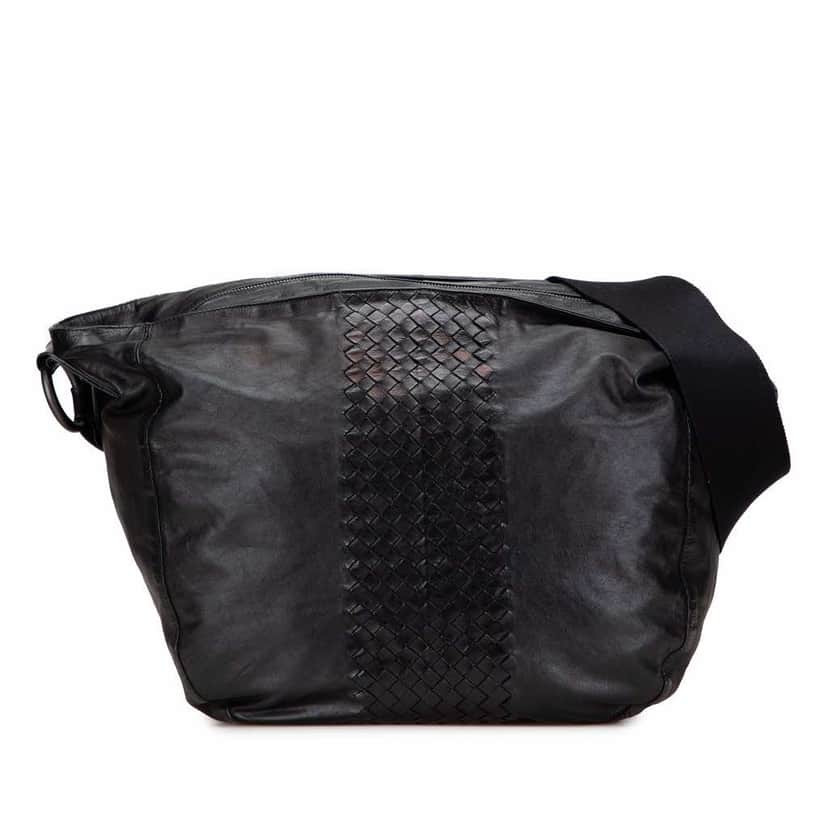 Bottega Veneta Intrecciato Trimmed Nappa Crossbody Black Leather Good condition - Front View