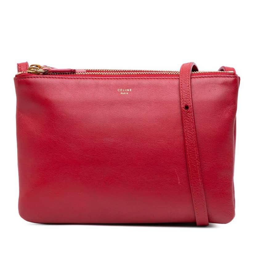 Celine Small Lambskin Trio Crossbody Red Leather Fair condition - Front View