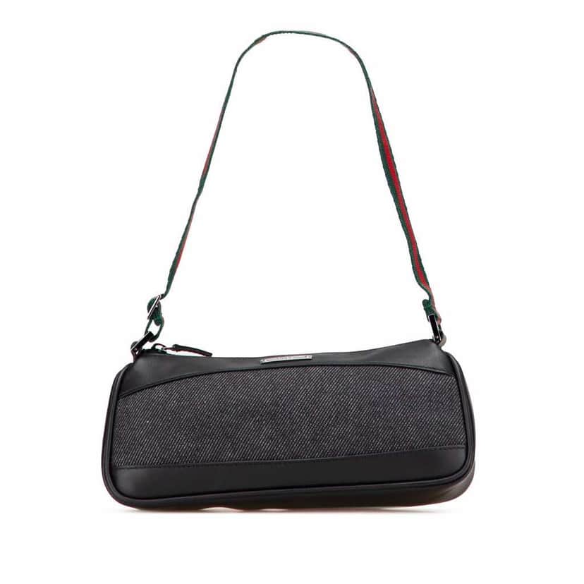 Gucci Denim Web Shoulder Bag Black Denim Very good condition - Front View