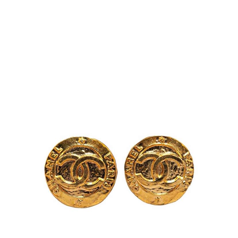 Chanel Gold Plated CC Round Clip On Earrings Gold Metal Fair condition - Front View