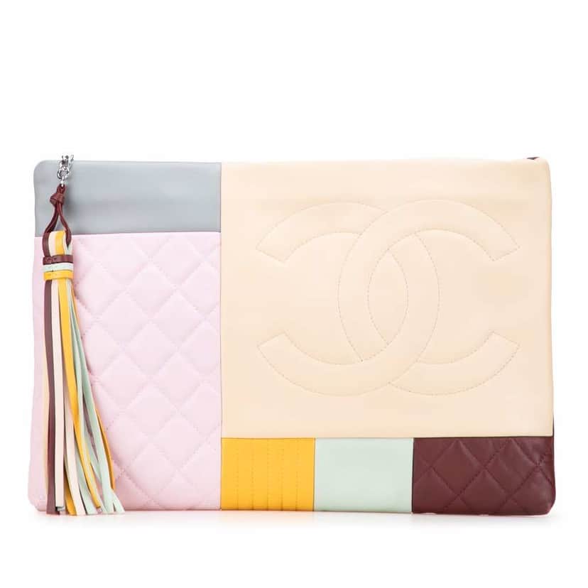 Chanel Medium Lambskin Colorblock Patchwork O Case MultiColor Leather Good condition - Front View