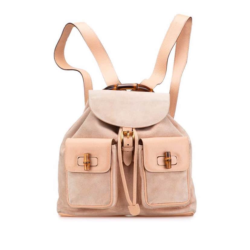Gucci Suede Bamboo Backpack Brown Leather Fair condition - Front View