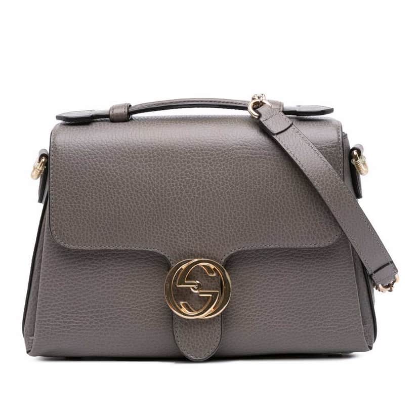 Gucci Small Dollar Calf Interlocking G Top Handle Grey Leather Good condition - Front View