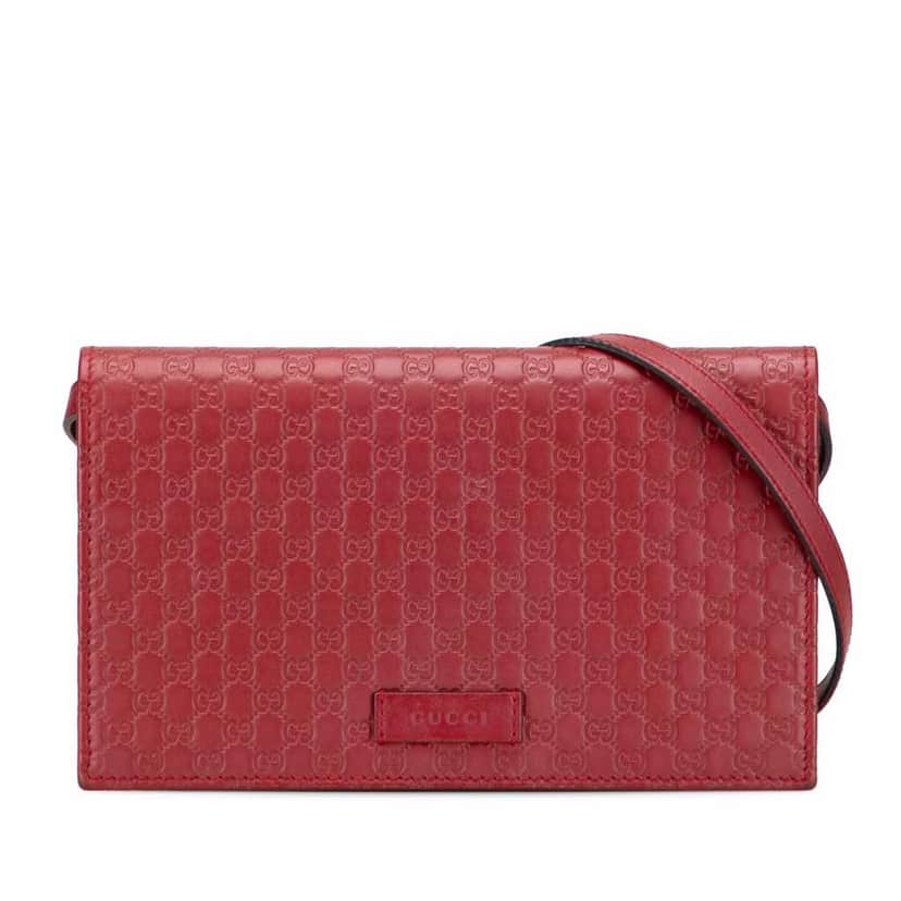 Gucci Microguccissima Wallet on Strap Red Leather Good condition - Front View
