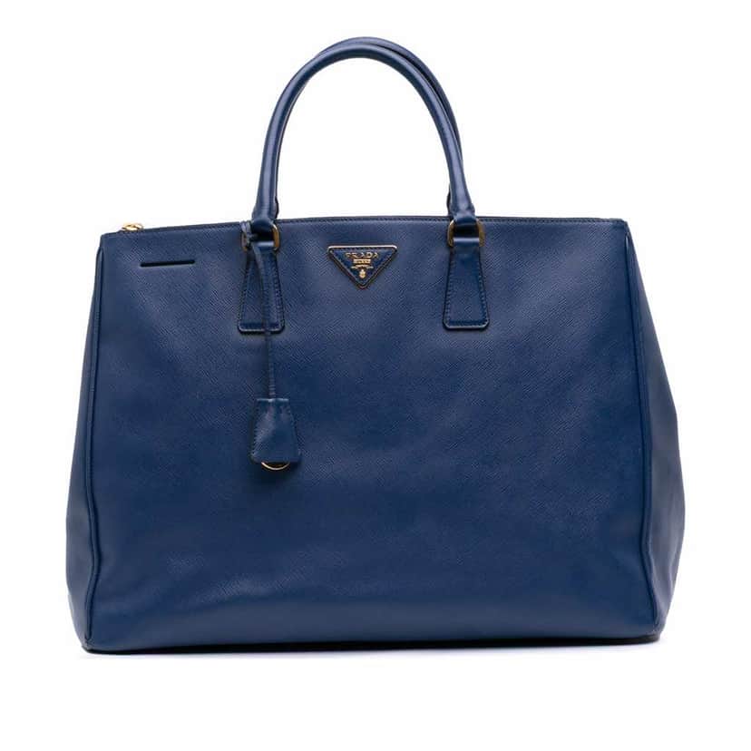 Prada Large Saffiano Lux Galleria Double Zip Satchel Blue Leather Good condition - Front View