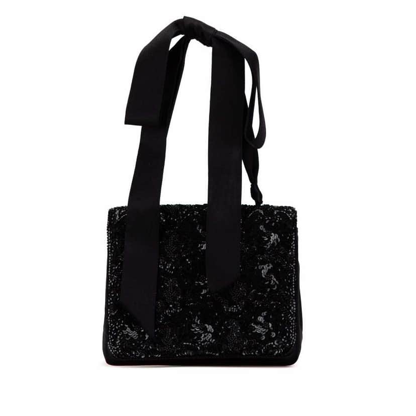 Chanel Satin Sequin Camellia Crossbody Black Satin Good condition - Front View