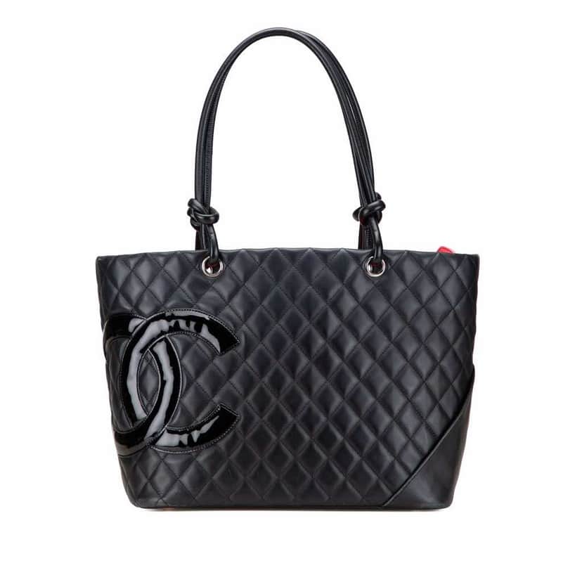 Chanel Large Quilted Calfskin Cambon Ligne Tote Black Leather Good condition - Front View