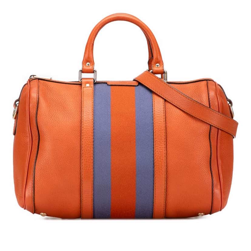 Gucci Medium Calfskin Web Joy Boston Bag Orange Leather Good condition - Front View