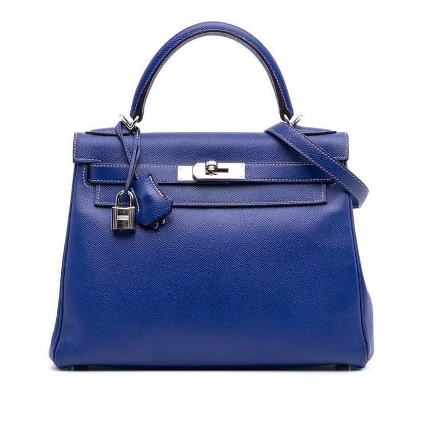Hermès Epsom Candy Kelly II Sellier Verso 28 Blue Leather Fair condition - Front View
