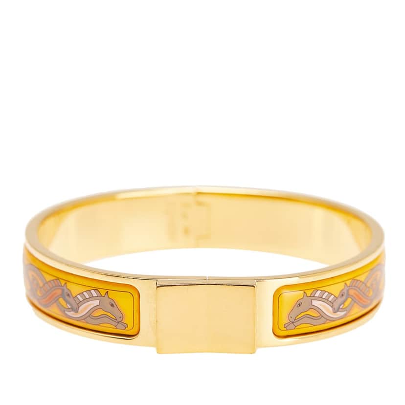 Hermès Narrow Printed Enamel Loquet Hinge Bracelet Yellow Good condition - Front View